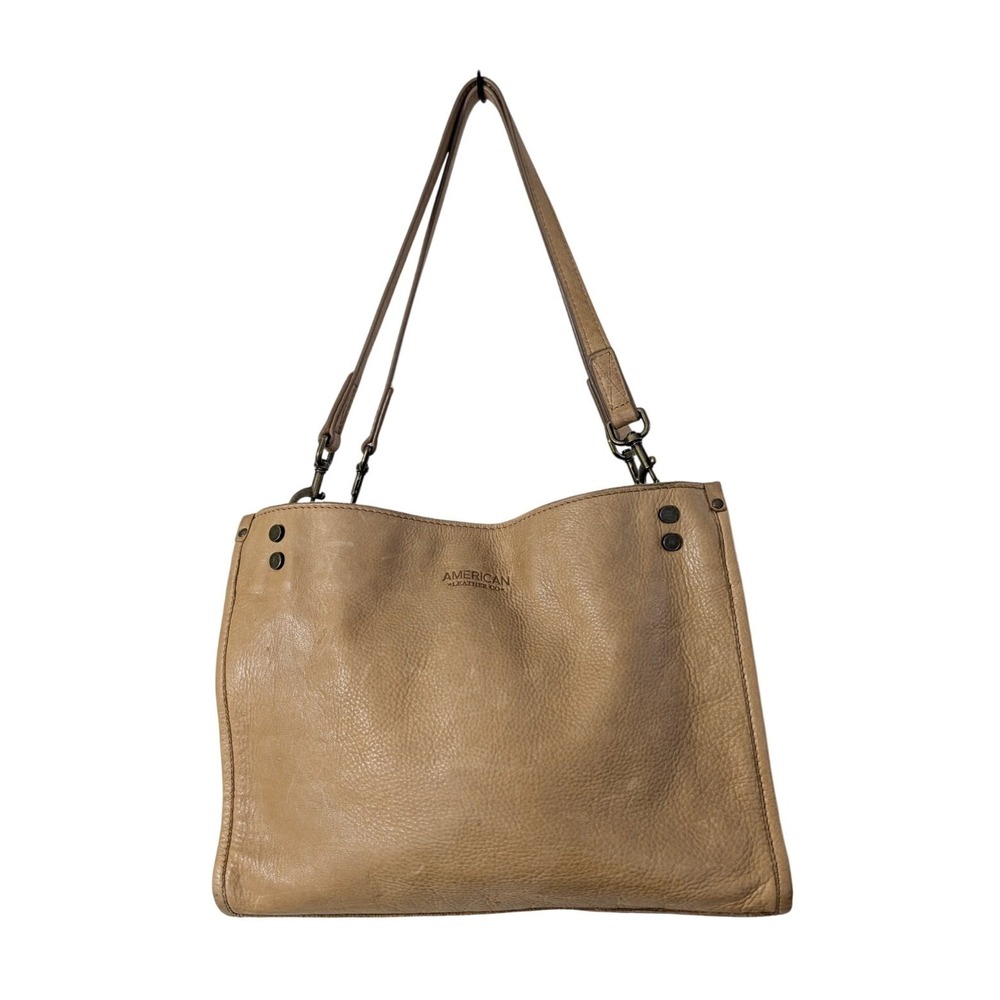 American Leather‎ Co Lenox Triple Entry Satchel Bag Purse Leather Cafe Latte